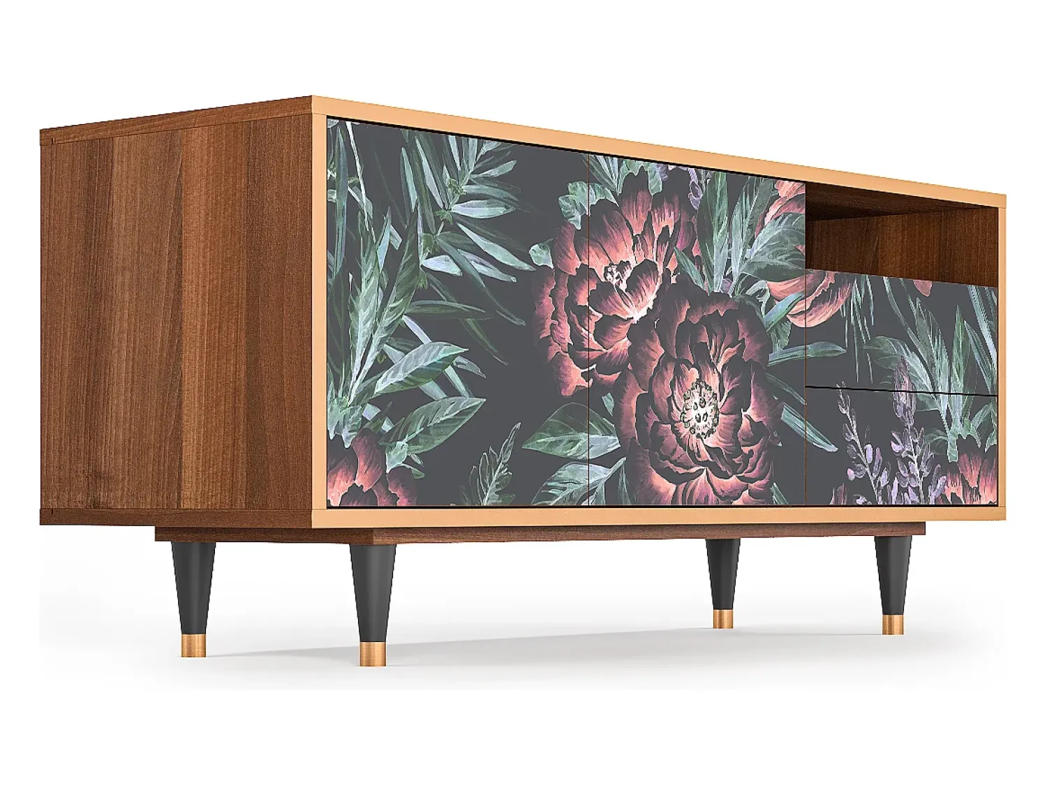 Hot Mueble de TV - 125х56х41 cm - T7 - Dark Peonies, Nogueira Castanho