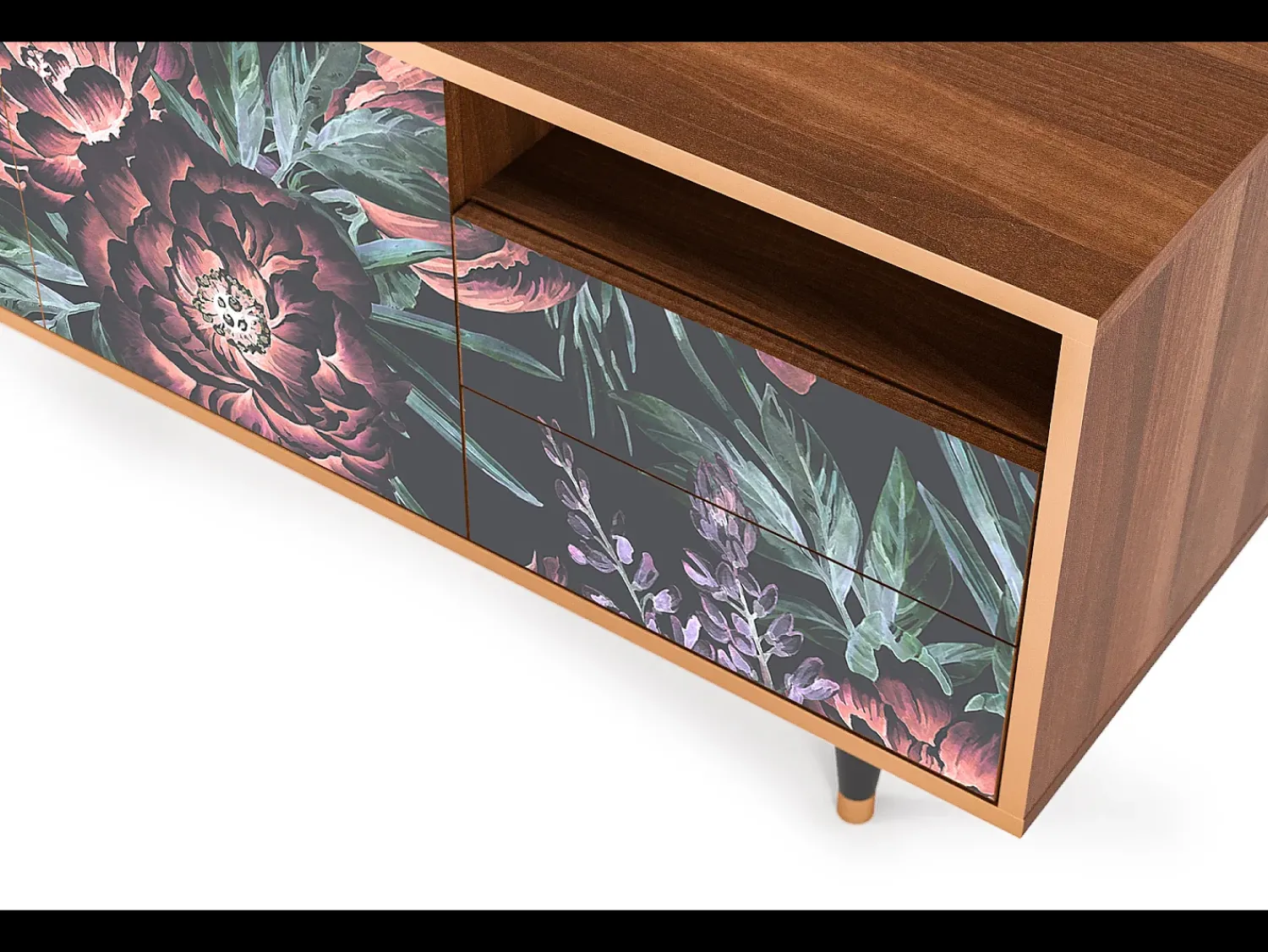 Hot Mueble de TV - 125х56х41 cm - T7 - Dark Peonies, Nogueira Castanho