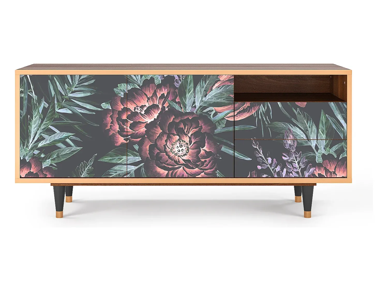 Hot Mueble de TV - 125х56х41 cm - T7 - Dark Peonies, Nogueira Castanho