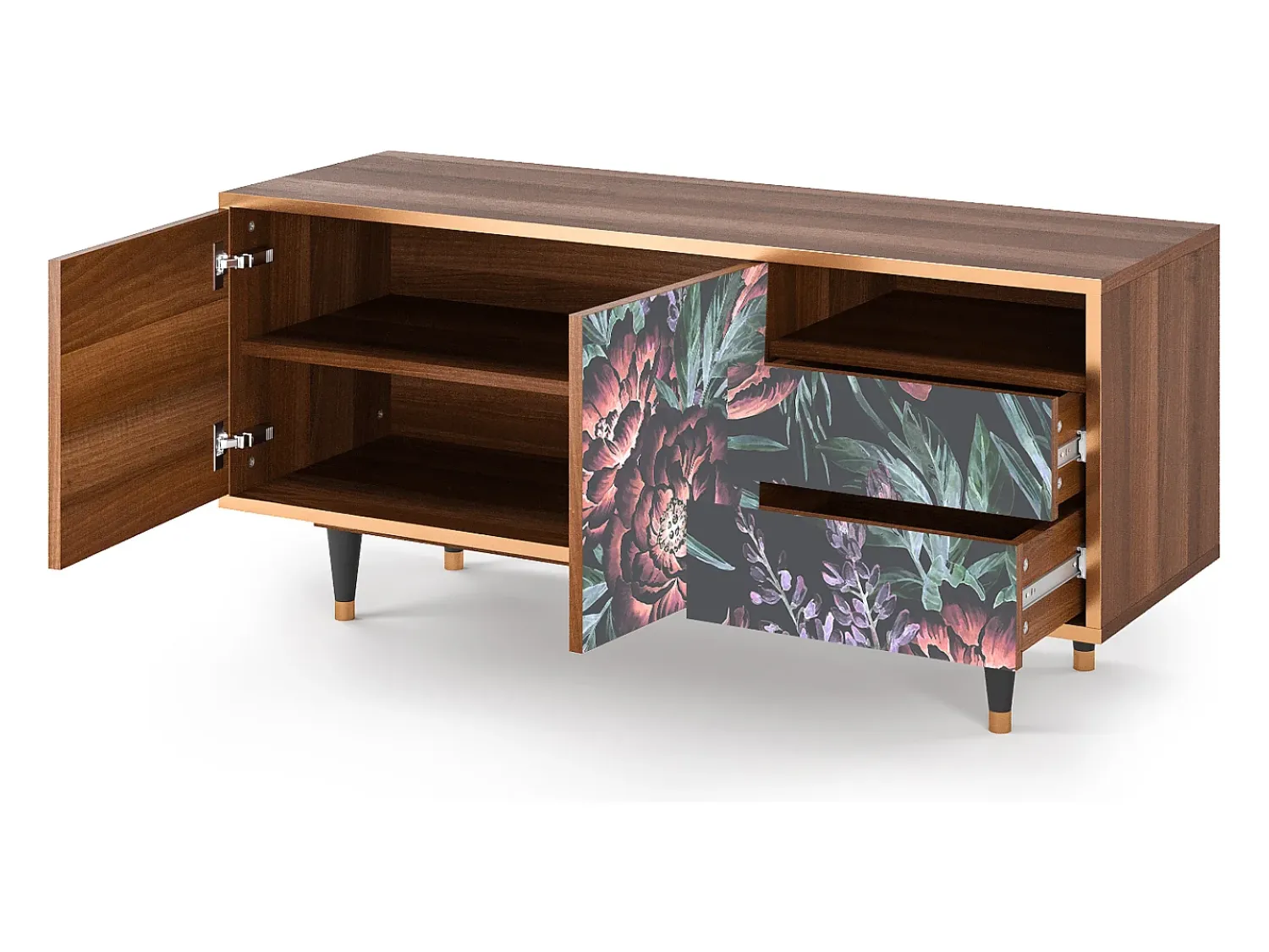 Hot Mueble de TV - 125х56х41 cm - T7 - Dark Peonies, Nogueira Castanho