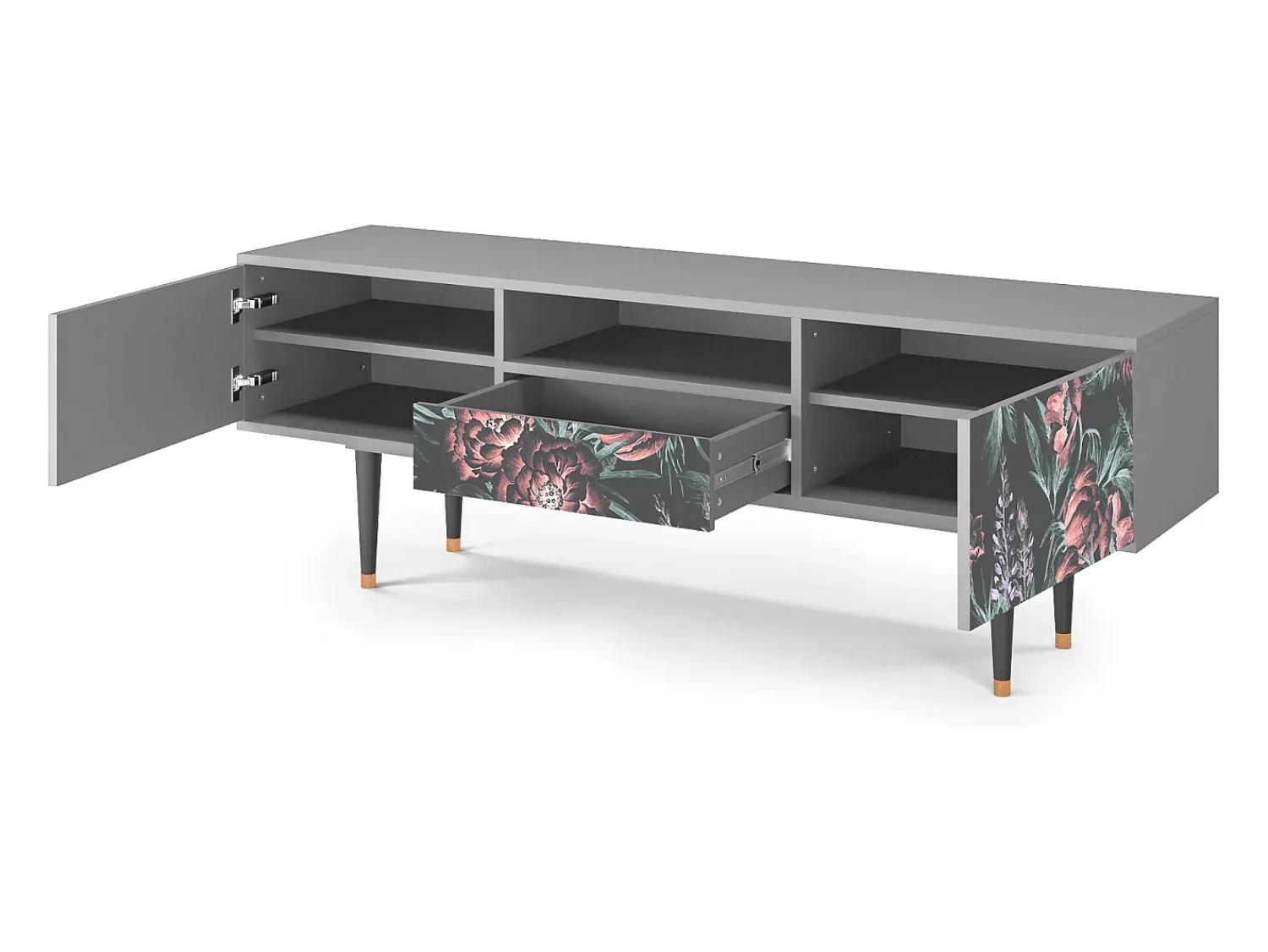 Móvel De Tv| Mueble de TV - 170х59х41 cm - T6 - Dark Peonies, Cinza Cinzento