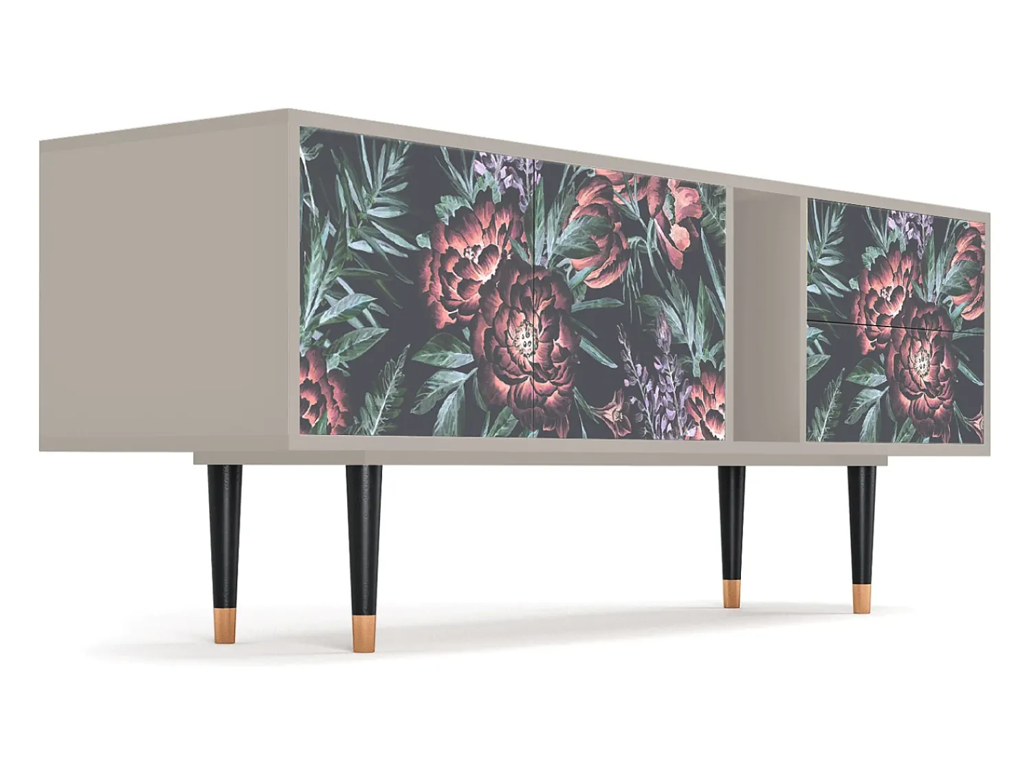 Móvel De Tv| Mueble de TV - 170х69х48 cm - T1 - Dark Peonies, Areia Bege