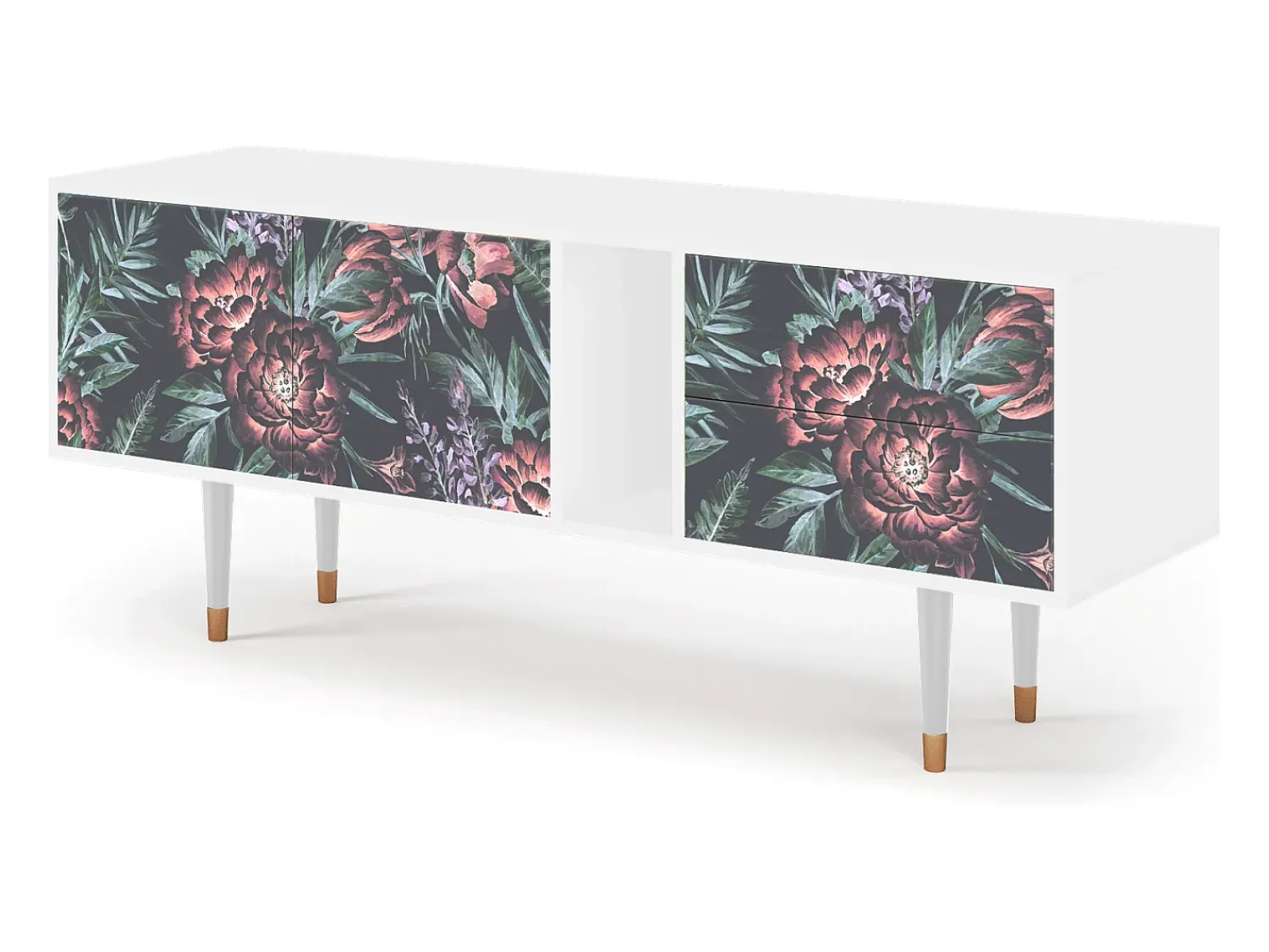 Mueble de TV - 170х69х48 cm - T1 - Dark Peonies, Branco^ Móvel De Tv