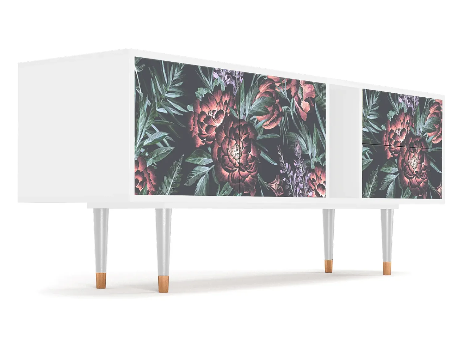 Mueble de TV - 170х69х48 cm - T1 - Dark Peonies, Branco^ Móvel De Tv