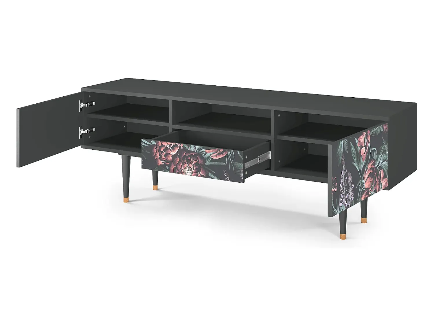 Móvel De Tv| Mueble de TV - 170х59х41 cm - T6 - Dark Peonies, Antracite Cinza antracite