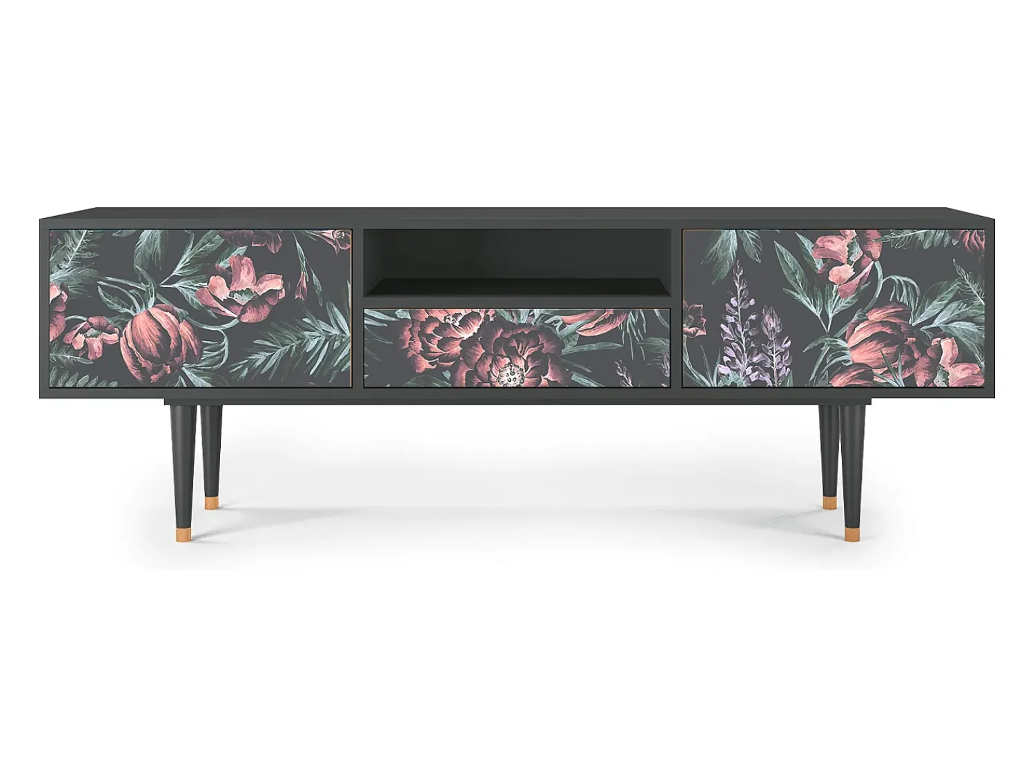 Móvel De Tv| Mueble de TV - 170х59х41 cm - T6 - Dark Peonies, Antracite Cinza antracite