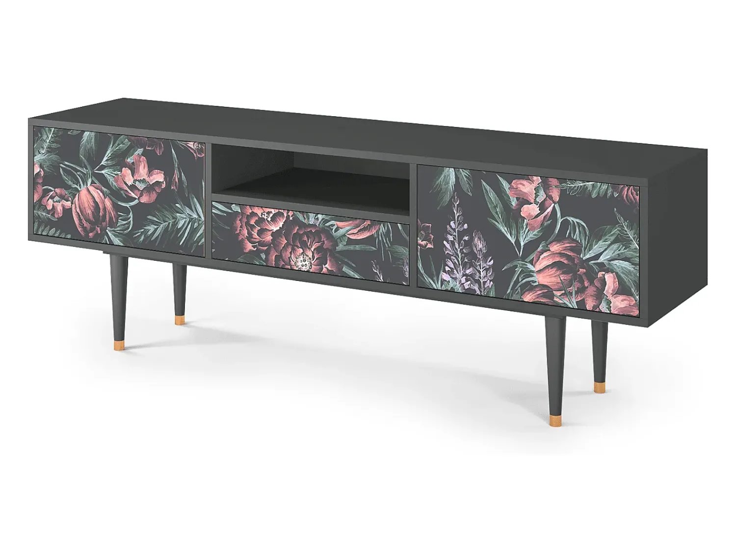 Móvel De Tv| Mueble de TV - 170х59х41 cm - T6 - Dark Peonies, Antracite Cinza antracite