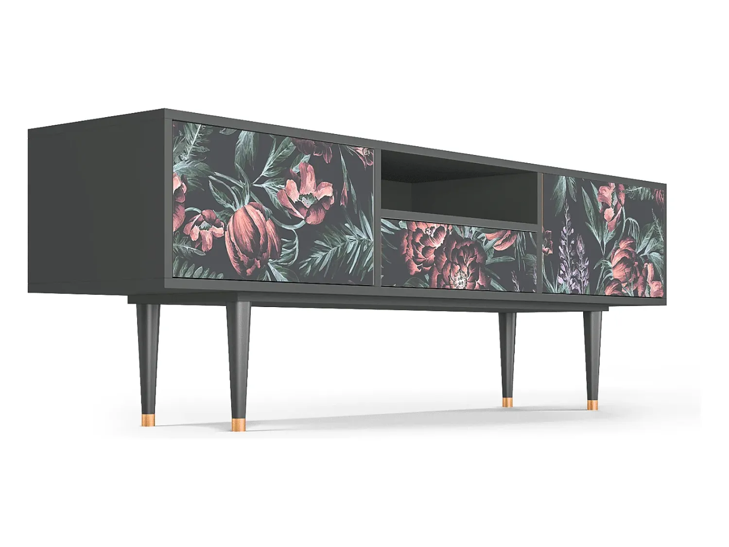 Móvel De Tv| Mueble de TV - 170х59х41 cm - T6 - Dark Peonies, Antracite Cinza antracite