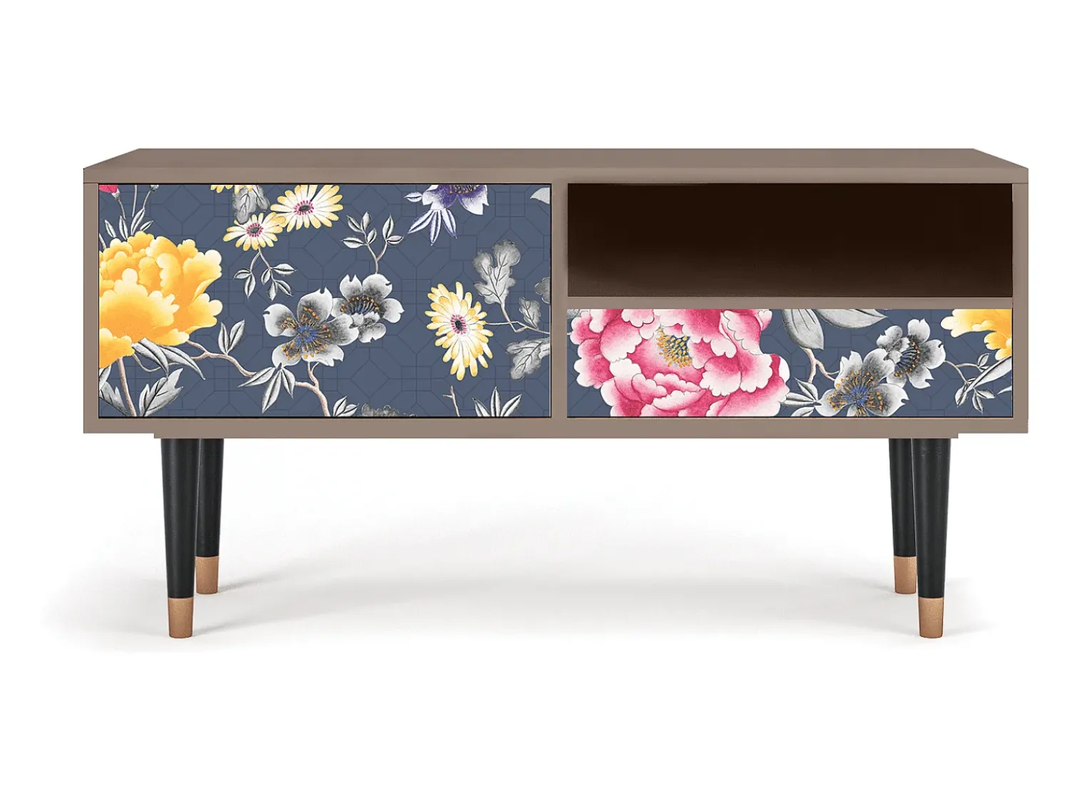 Clearance Mueble de TV - 115х59х48 cm - T3 - Dark Flower Bed, Latte Bege