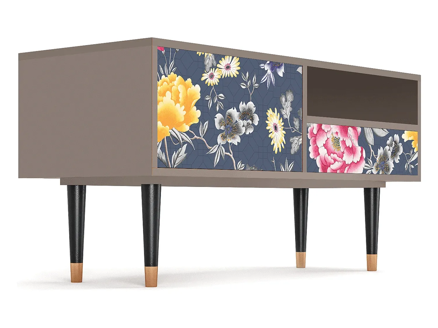Clearance Mueble de TV - 115х59х48 cm - T3 - Dark Flower Bed, Latte Bege