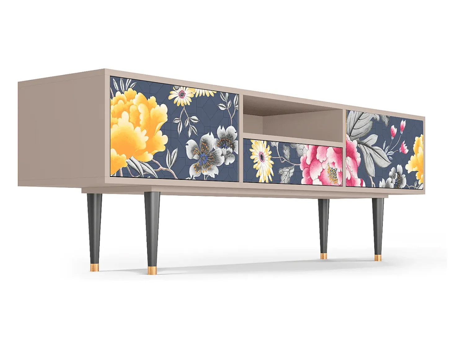Best Mueble de TV - 170х59х41 cm - T6 - Dark Flower Bed, Latte Bege
