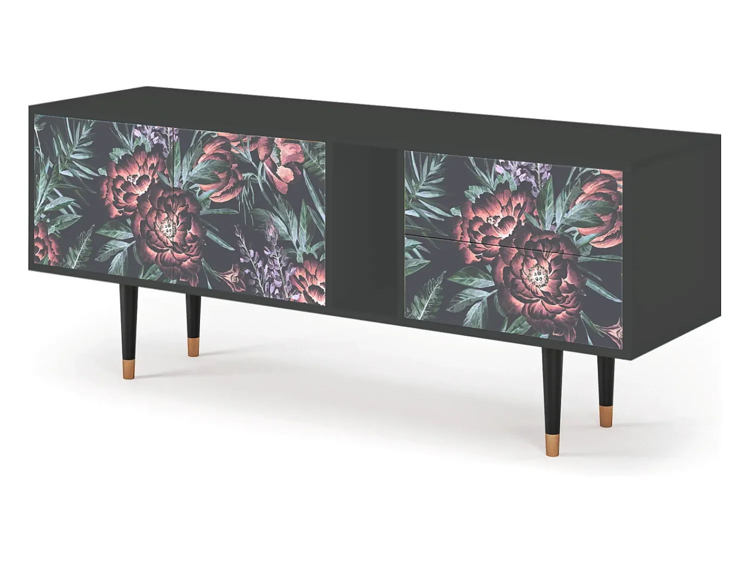 Móvel De Tv| Mueble de TV - 170х69х48 cm - T1 - Dark Peonies, Antracite Cinza antracite