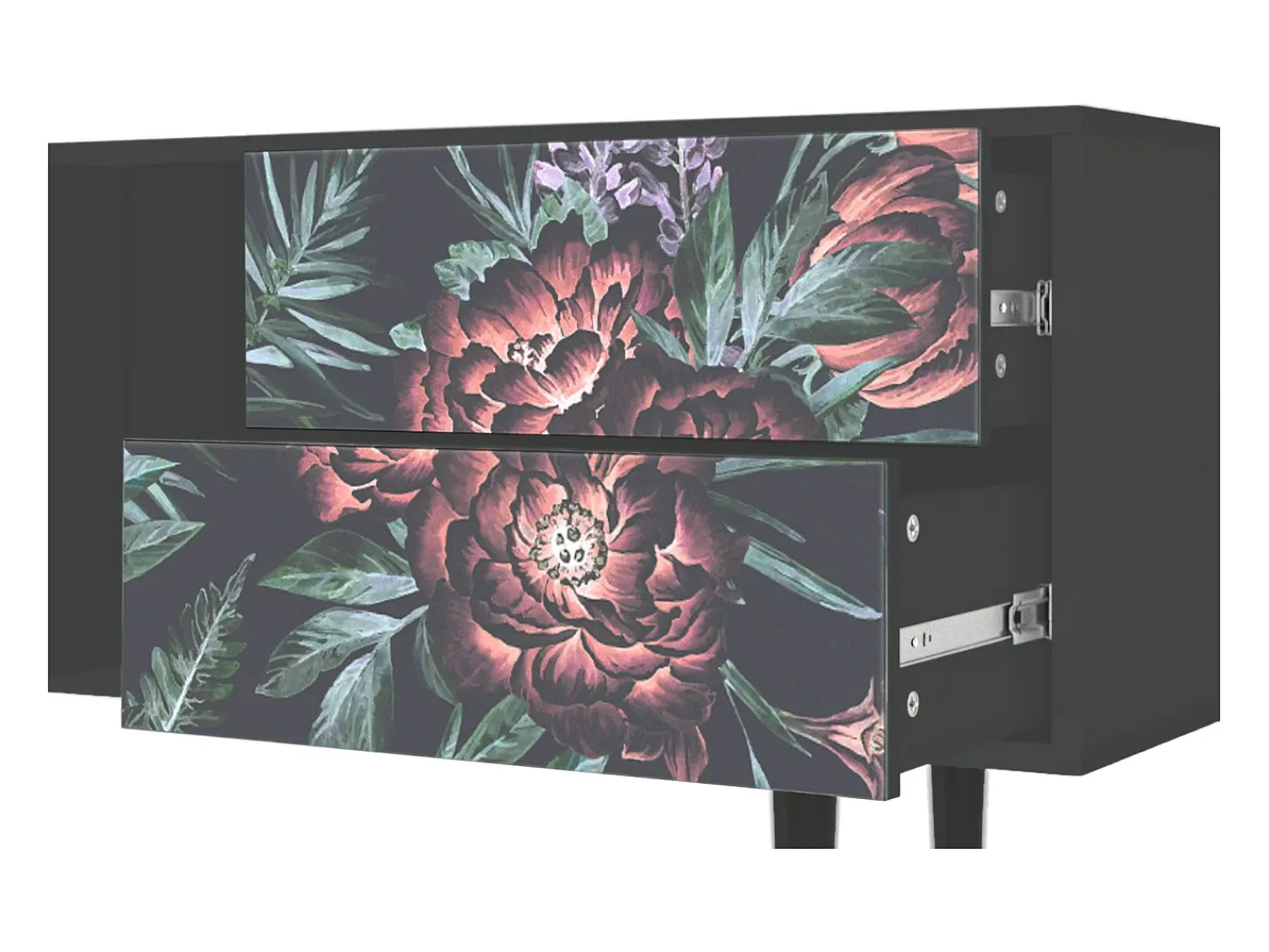 Móvel De Tv| Mueble de TV - 170х69х48 cm - T1 - Dark Peonies, Antracite Cinza antracite