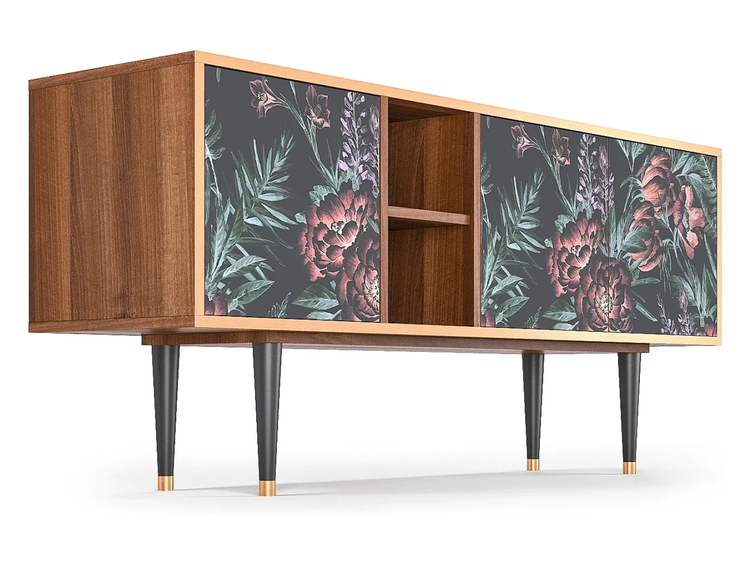 Mueble de TV - 150х69х41 cm - T5 - Dark Peonies, Nogueira^ Móvel De Tv