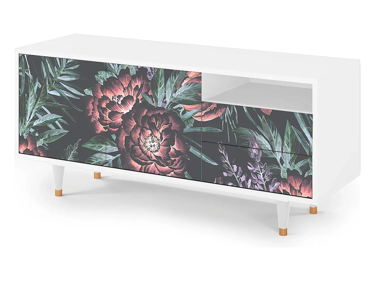 Mueble de TV - 125х56х41 cm - T7 - Dark Peonies, Branco^ Móvel De Tv