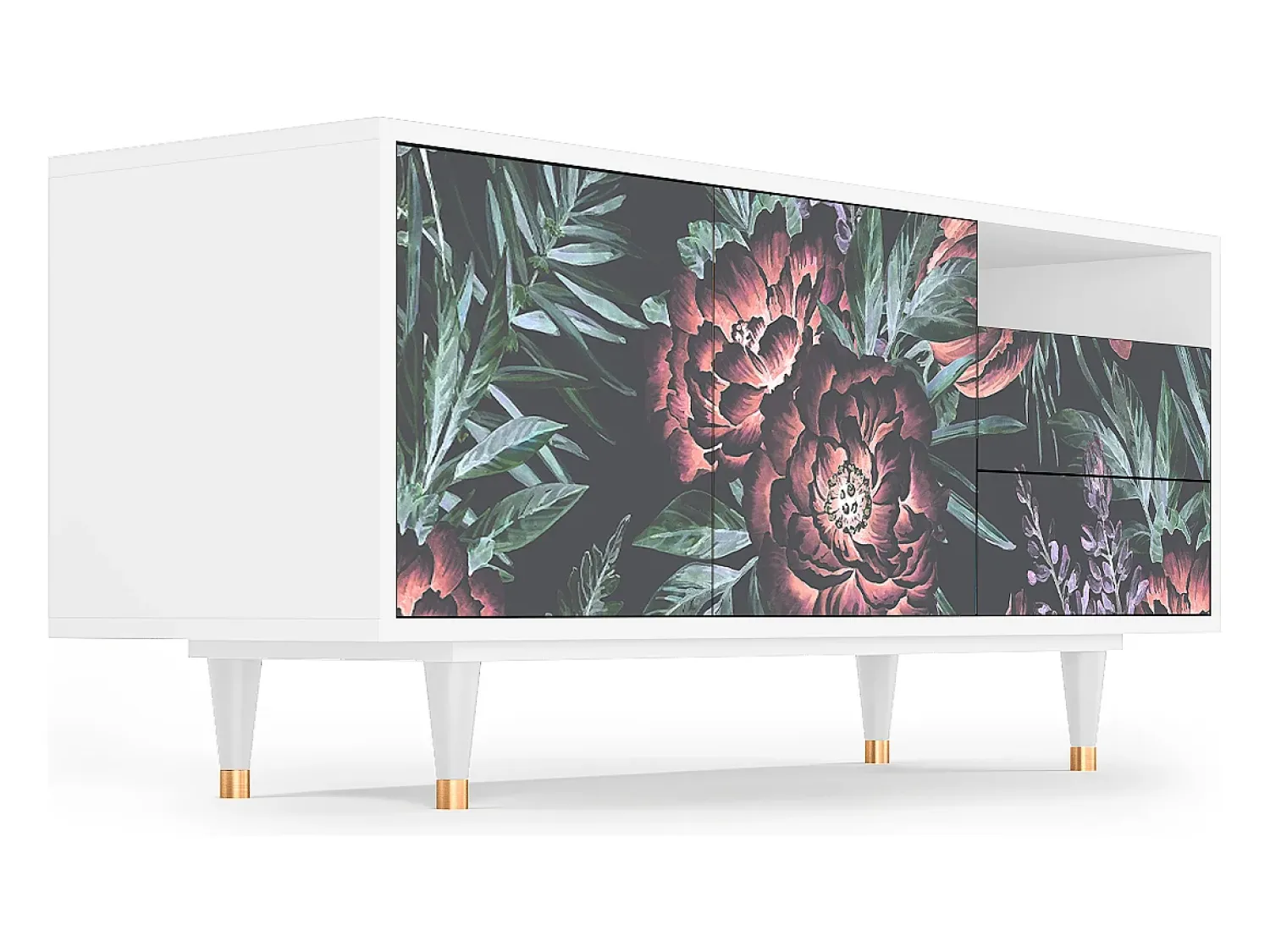 Mueble de TV - 125х56х41 cm - T7 - Dark Peonies, Branco^ Móvel De Tv