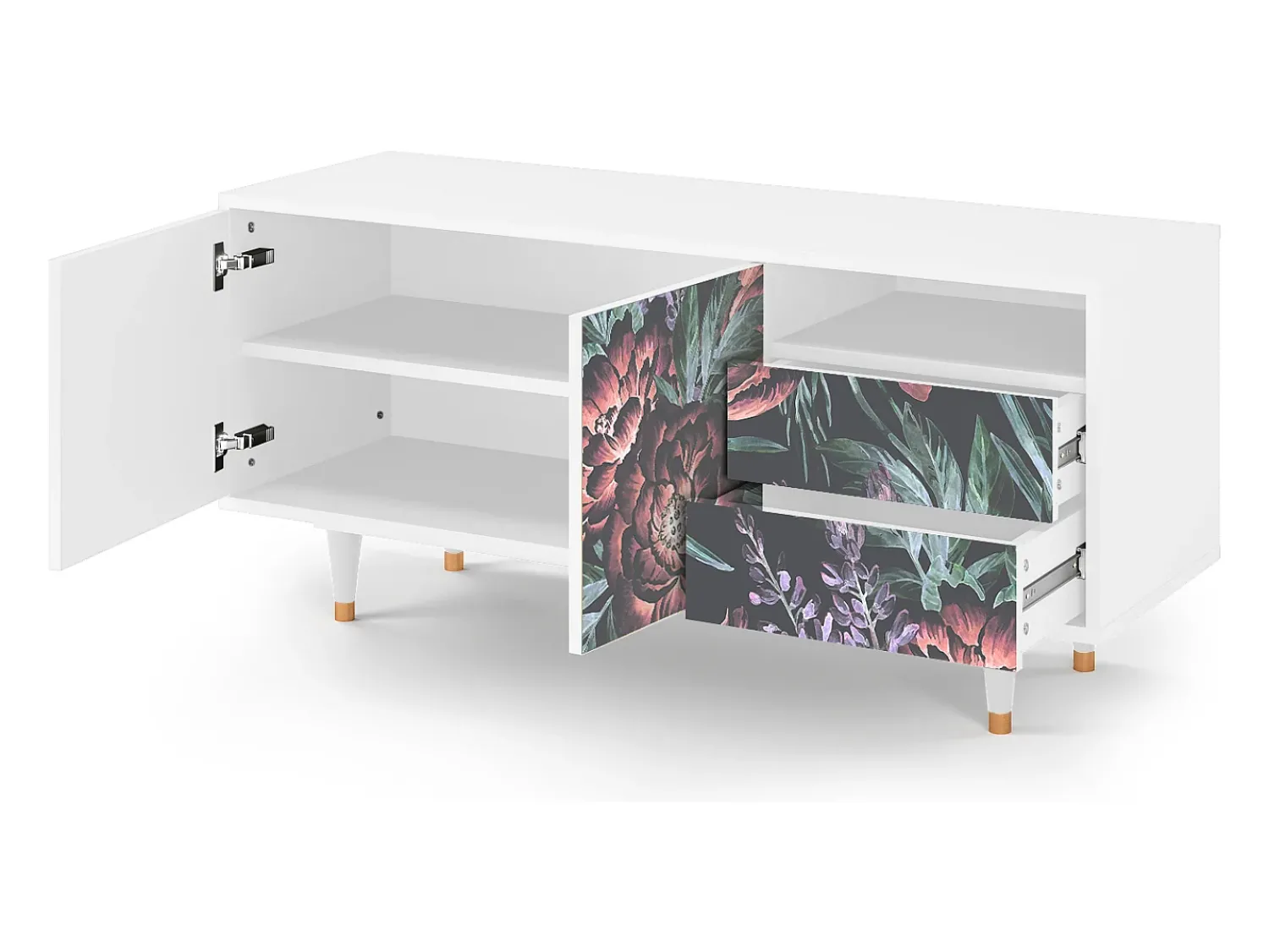 Mueble de TV - 125х56х41 cm - T7 - Dark Peonies, Branco^ Móvel De Tv