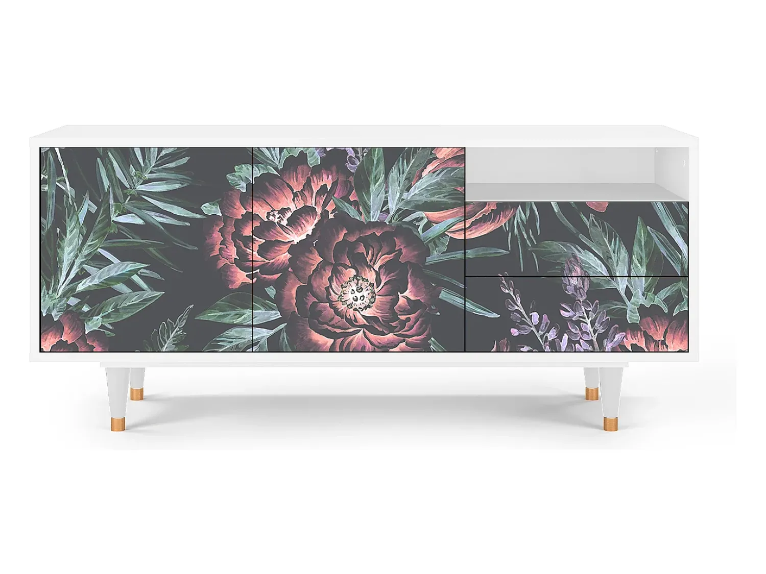 Mueble de TV - 125х56х41 cm - T7 - Dark Peonies, Branco^ Móvel De Tv