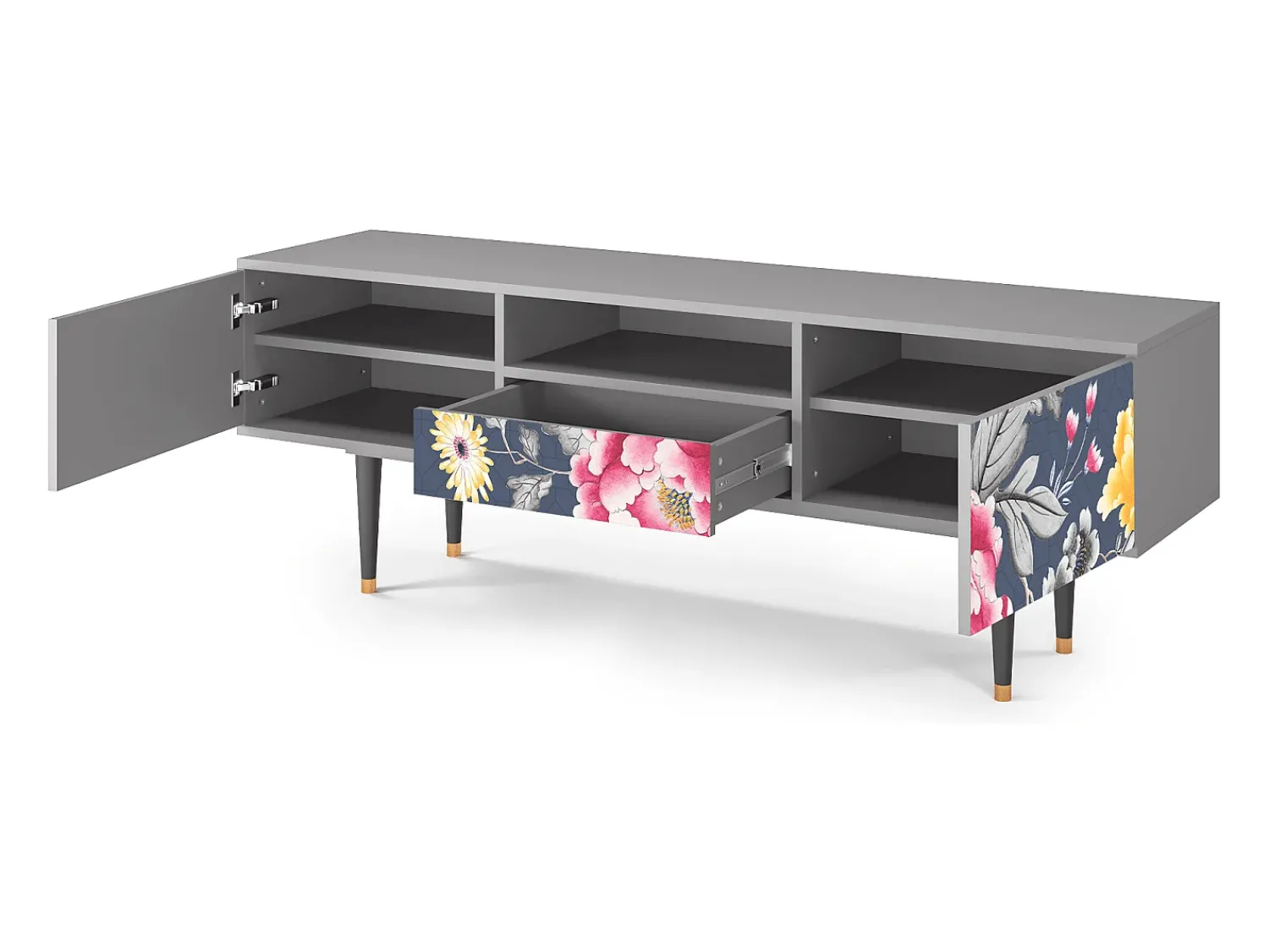 Móvel De Tv| Mueble de TV - 170х59х41 cm - T6 - Dark Flower Bed, Cinza Cinzento