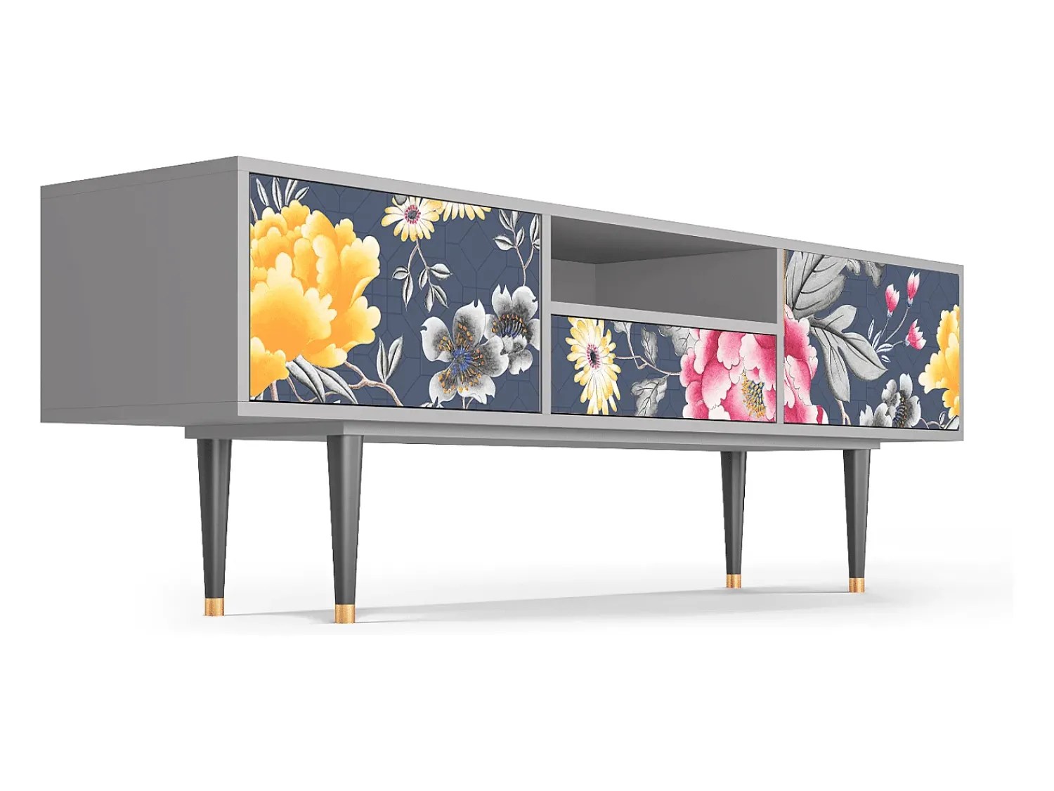 Móvel De Tv| Mueble de TV - 170х59х41 cm - T6 - Dark Flower Bed, Cinza Cinzento