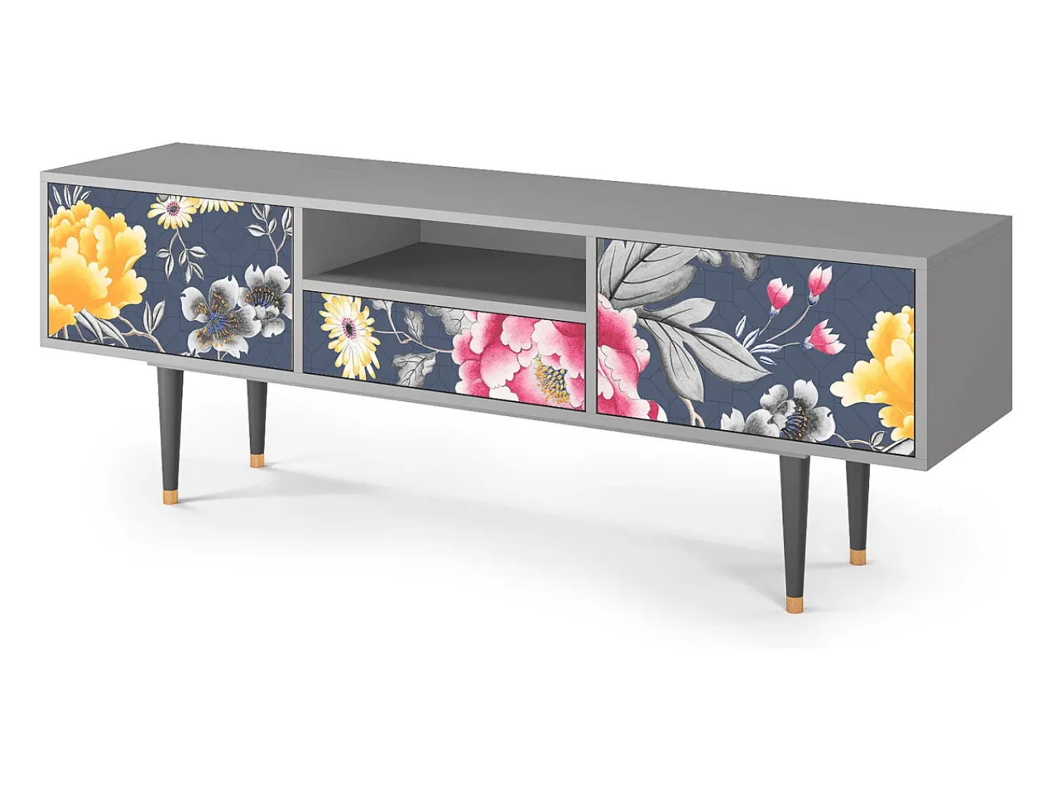 Móvel De Tv| Mueble de TV - 170х59х41 cm - T6 - Dark Flower Bed, Cinza Cinzento