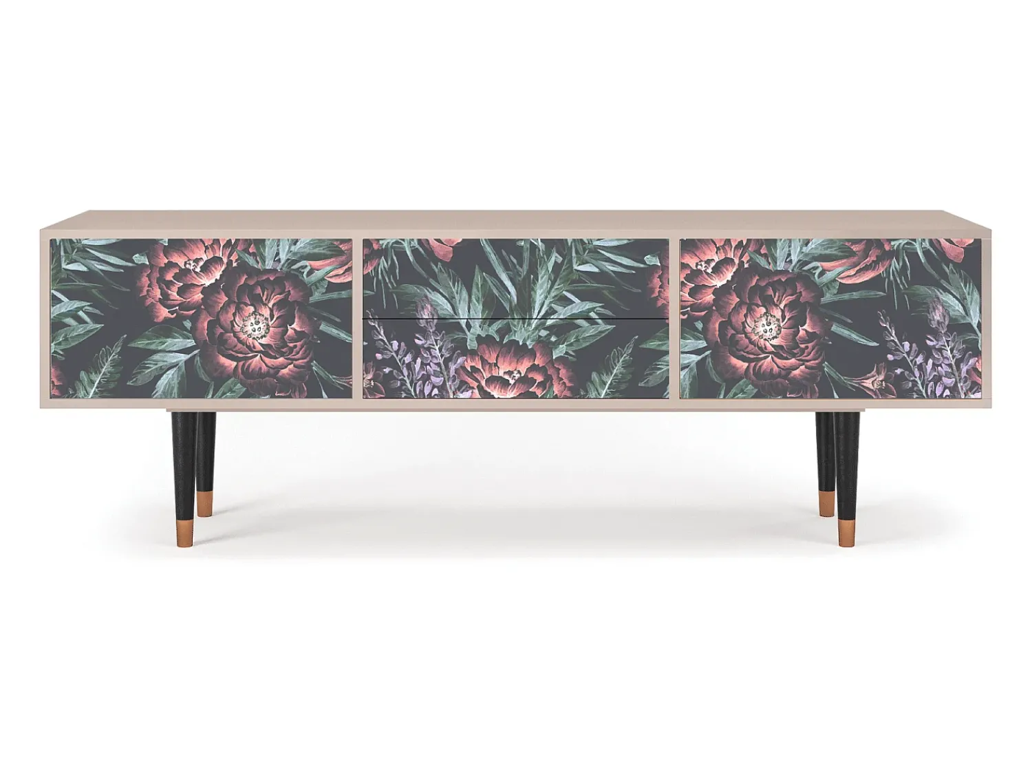 Móvel De Tv* Mueble de TV - 170х59х48 cm - T4 - Dark Peonies, Latte Bege