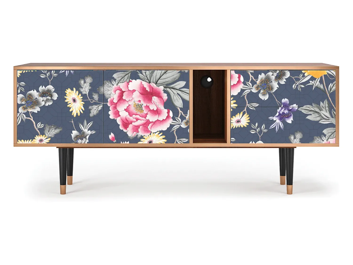 Discount Mueble de TV - 170х69х48 cm - T1 - Dark Flower Bed, Nogueira Castanho