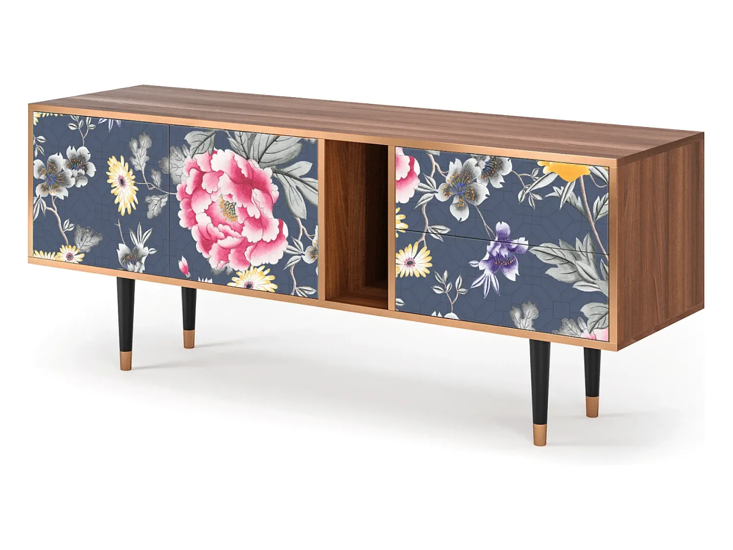 Discount Mueble de TV - 170х69х48 cm - T1 - Dark Flower Bed, Nogueira Castanho