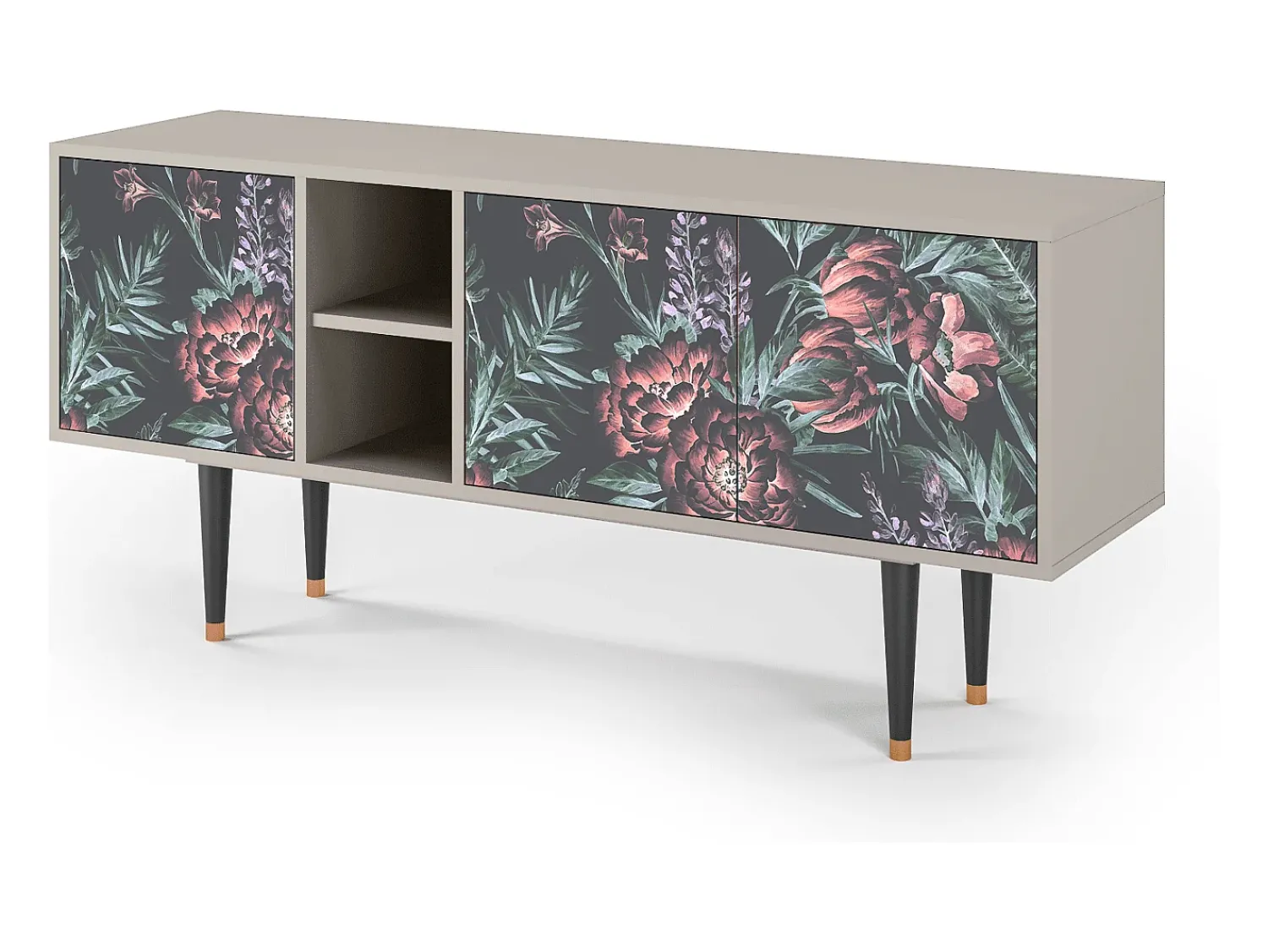 Móvel De Tv* Mueble de TV - 150х69х41 cm - T5 - Dark Peonies, Areia Bege