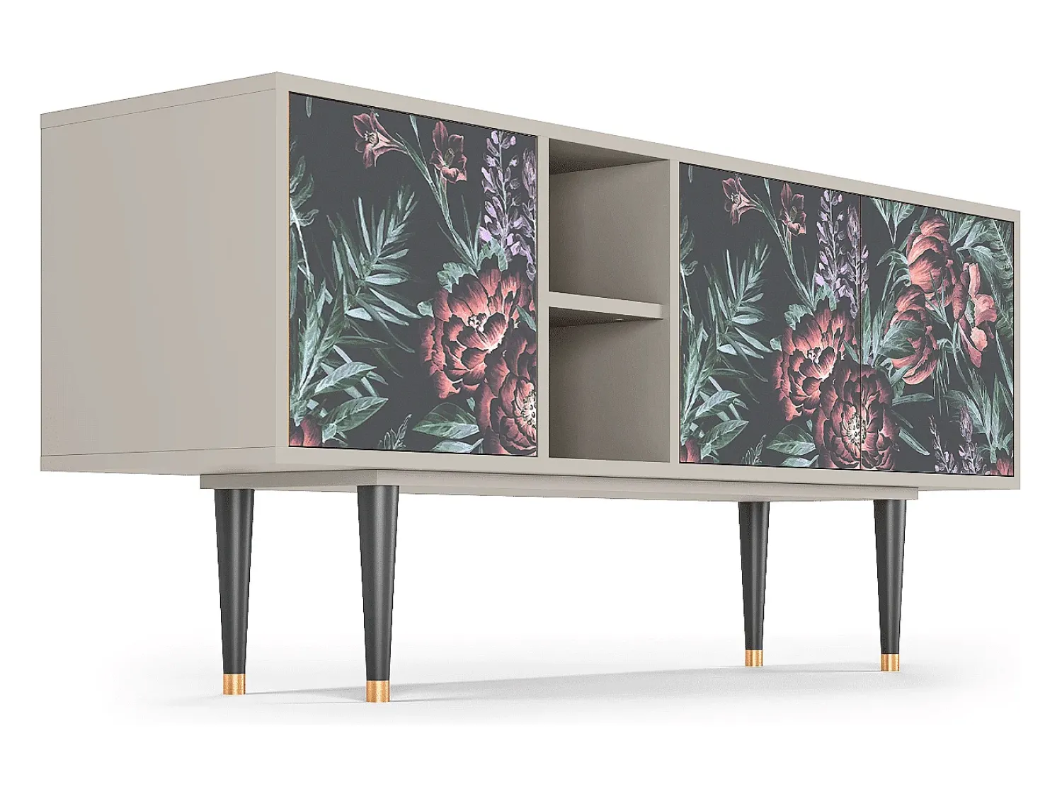 Móvel De Tv* Mueble de TV - 150х69х41 cm - T5 - Dark Peonies, Areia Bege