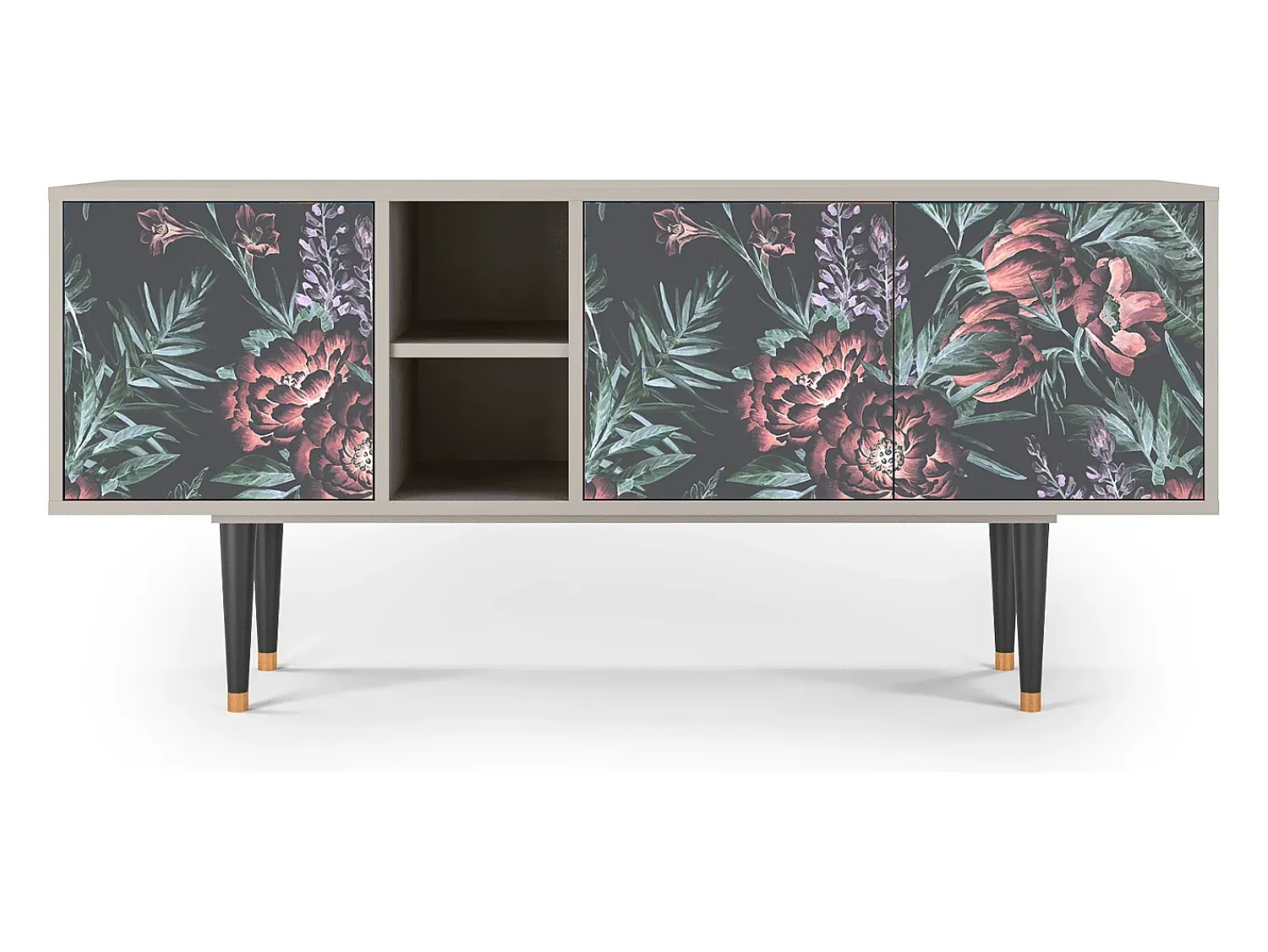 Móvel De Tv* Mueble de TV - 150х69х41 cm - T5 - Dark Peonies, Areia Bege