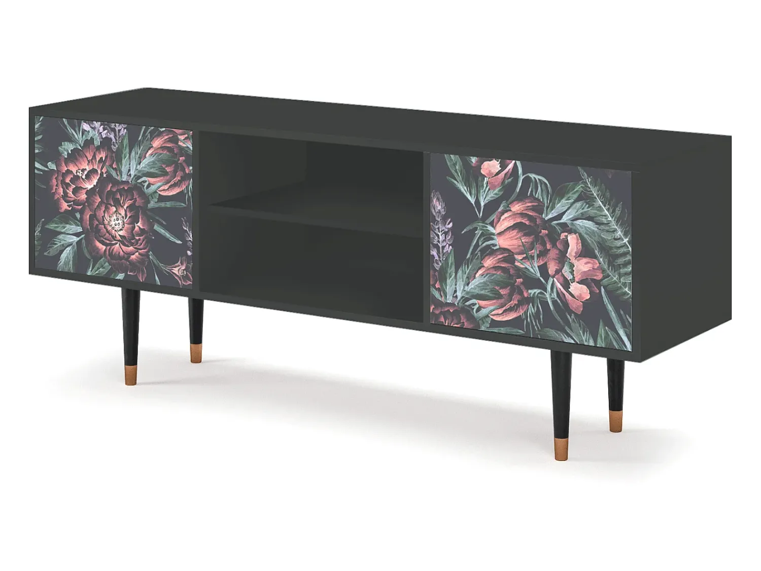 Móvel De Tv| Mueble de TV - 170х69х48 cm - T2 - Dark Peonies, Antracite Cinza antracite