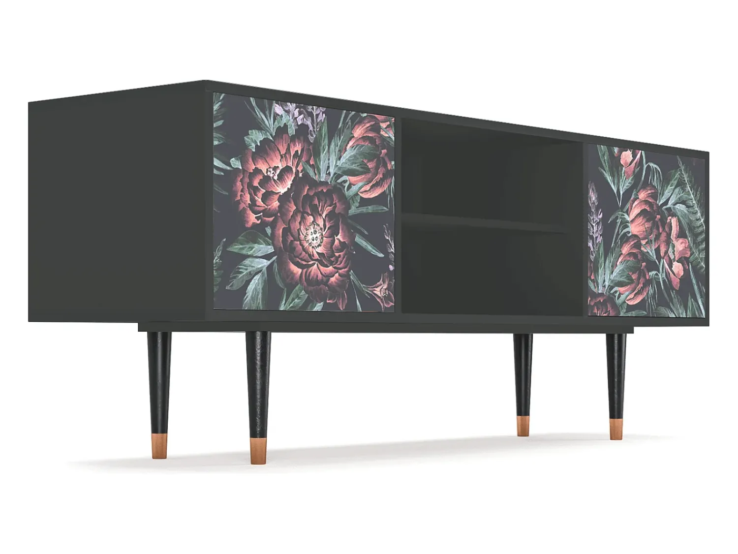 Móvel De Tv| Mueble de TV - 170х69х48 cm - T2 - Dark Peonies, Antracite Cinza antracite