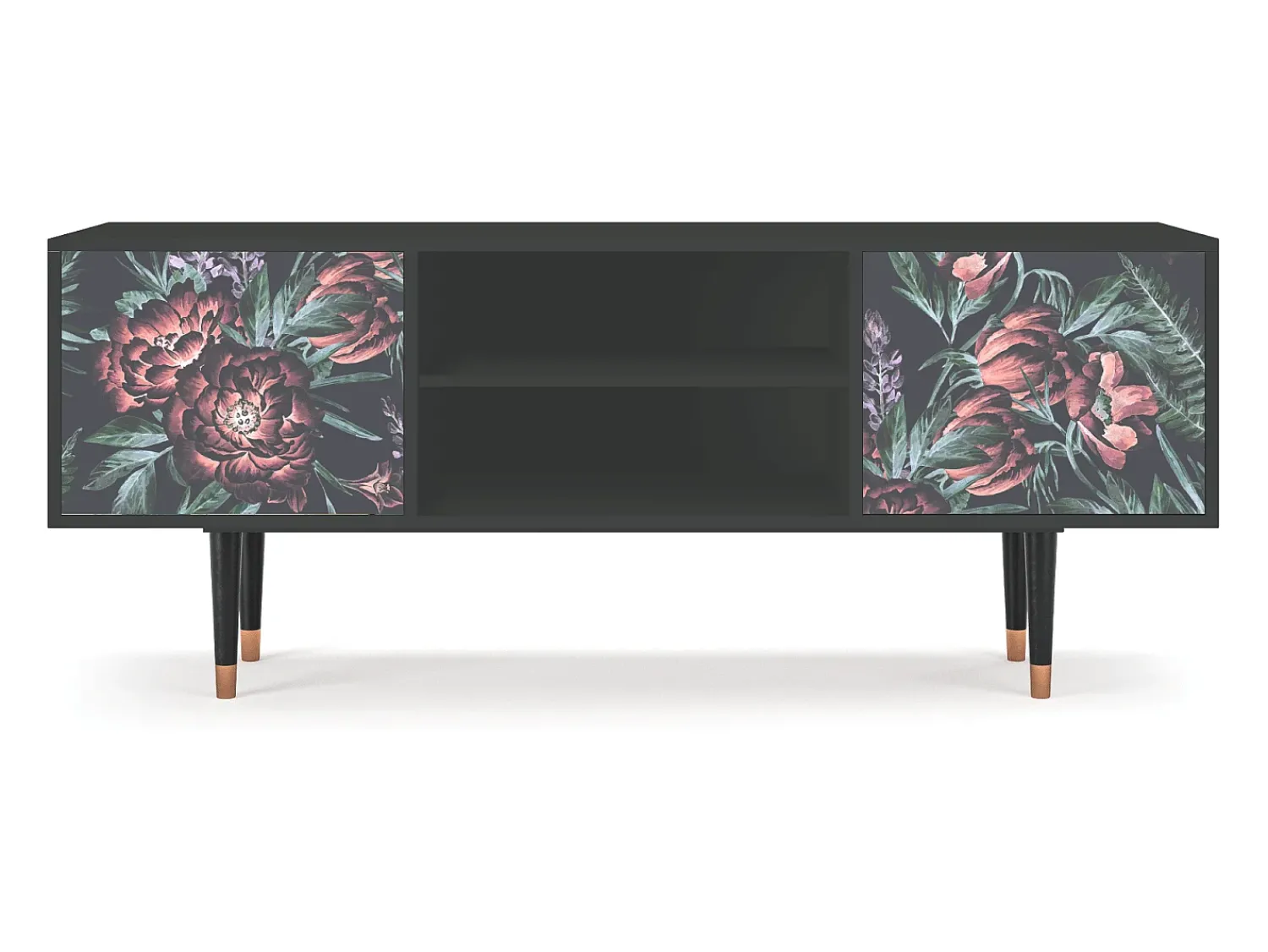 Móvel De Tv| Mueble de TV - 170х69х48 cm - T2 - Dark Peonies, Antracite Cinza antracite