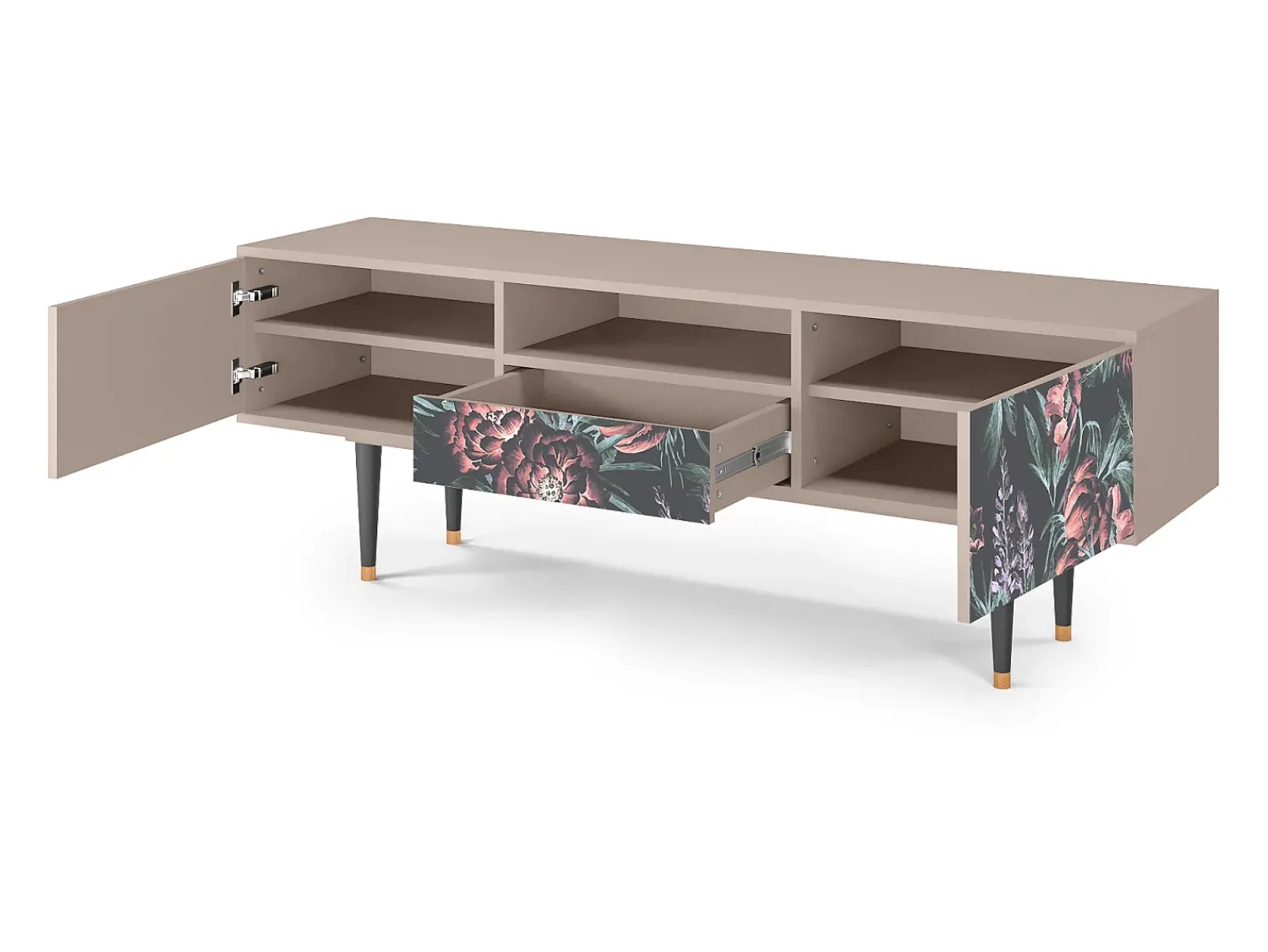 Online Mueble de TV - 170х59х41 cm - T6 - Dark Peonies, Latte Bege