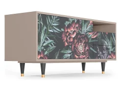 Móvel De Tv* Mueble de TV - 125х56х41 cm - T7 - Dark Peonies, Latte Bege