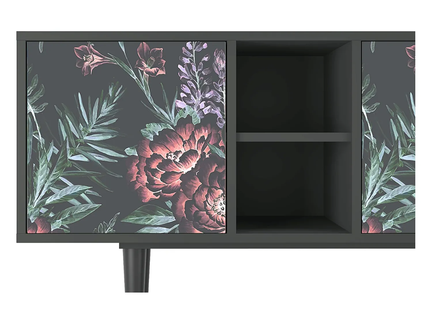 Móvel De Tv| Mueble de TV - 150х69х41 cm - T5 - Dark Peonies, Antracite Cinza antracite