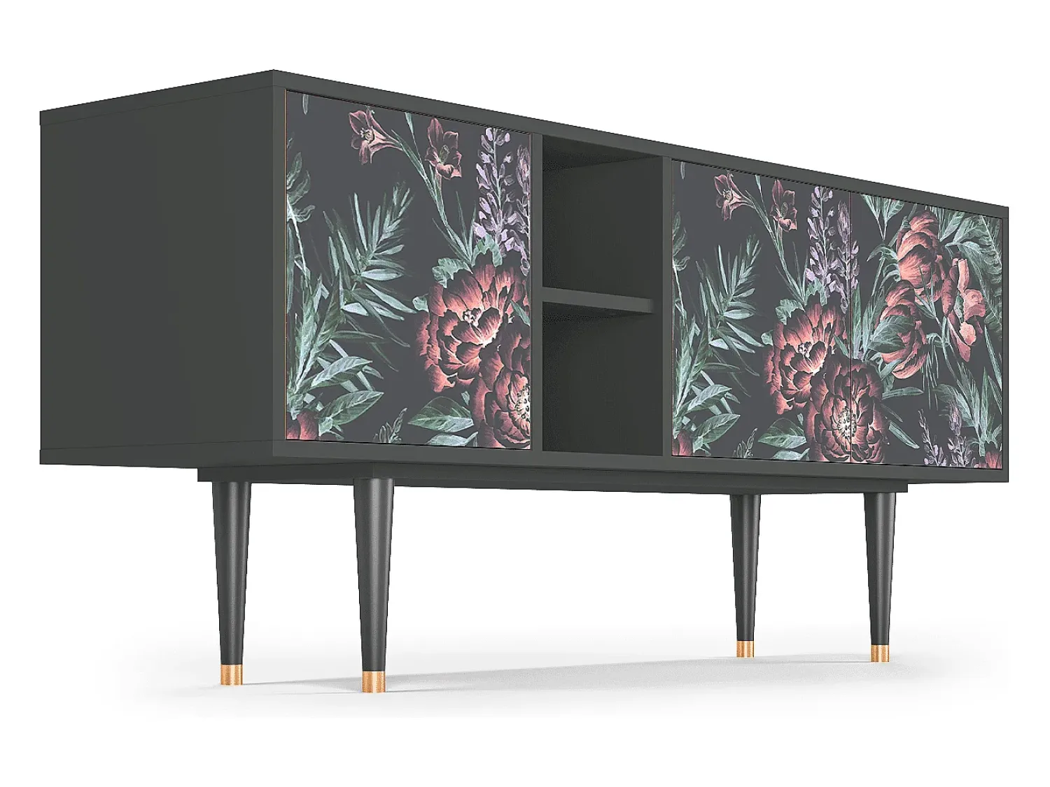 Móvel De Tv| Mueble de TV - 150х69х41 cm - T5 - Dark Peonies, Antracite Cinza antracite