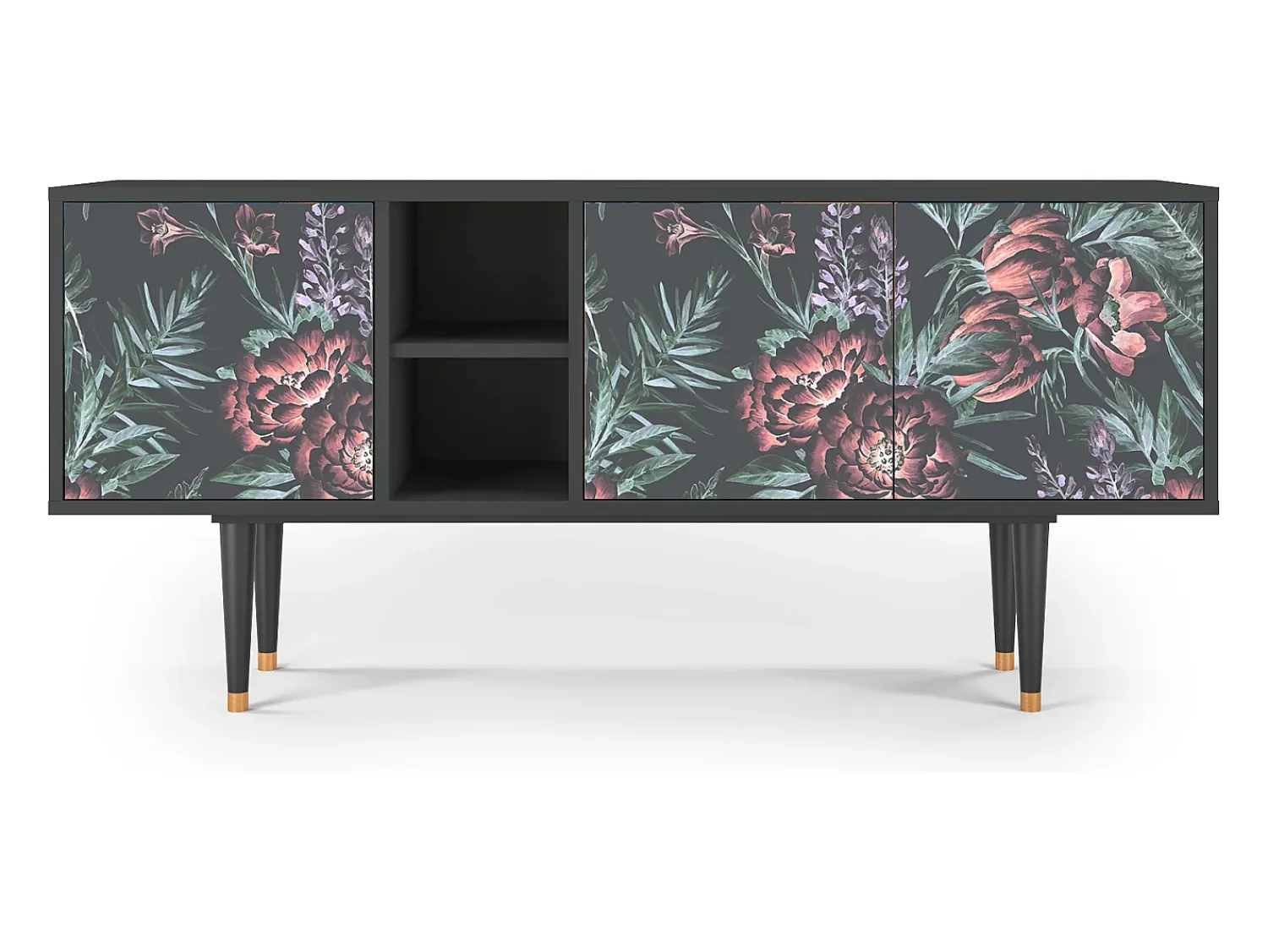 Móvel De Tv| Mueble de TV - 150х69х41 cm - T5 - Dark Peonies, Antracite Cinza antracite
