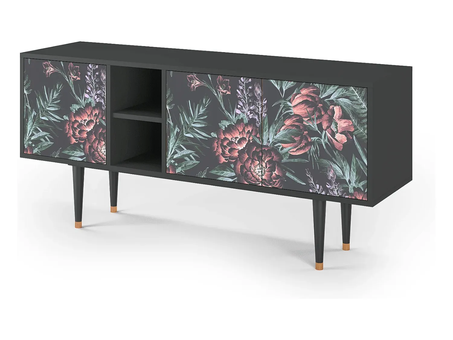 Móvel De Tv| Mueble de TV - 150х69х41 cm - T5 - Dark Peonies, Antracite Cinza antracite