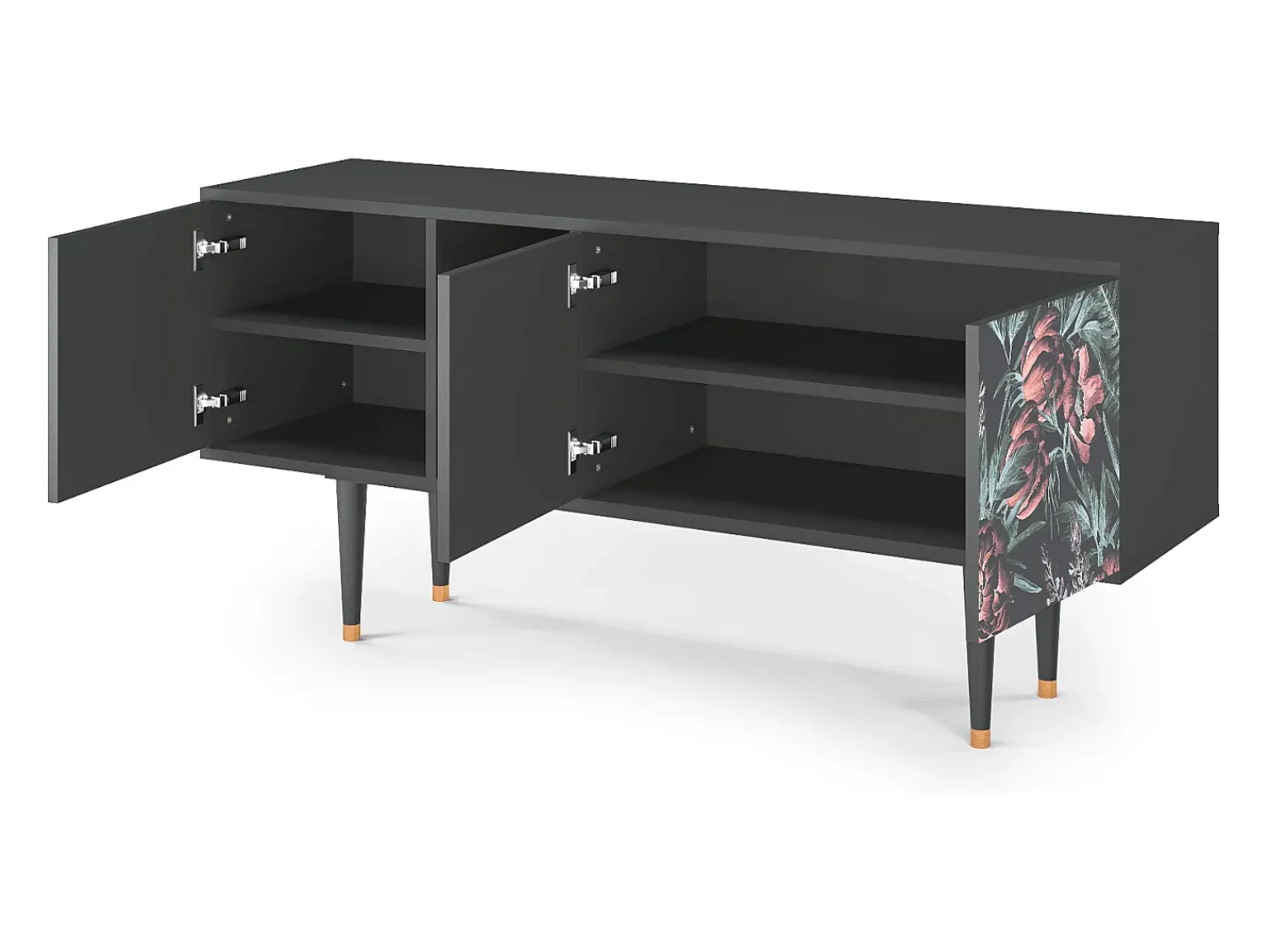 Móvel De Tv| Mueble de TV - 150х69х41 cm - T5 - Dark Peonies, Antracite Cinza antracite