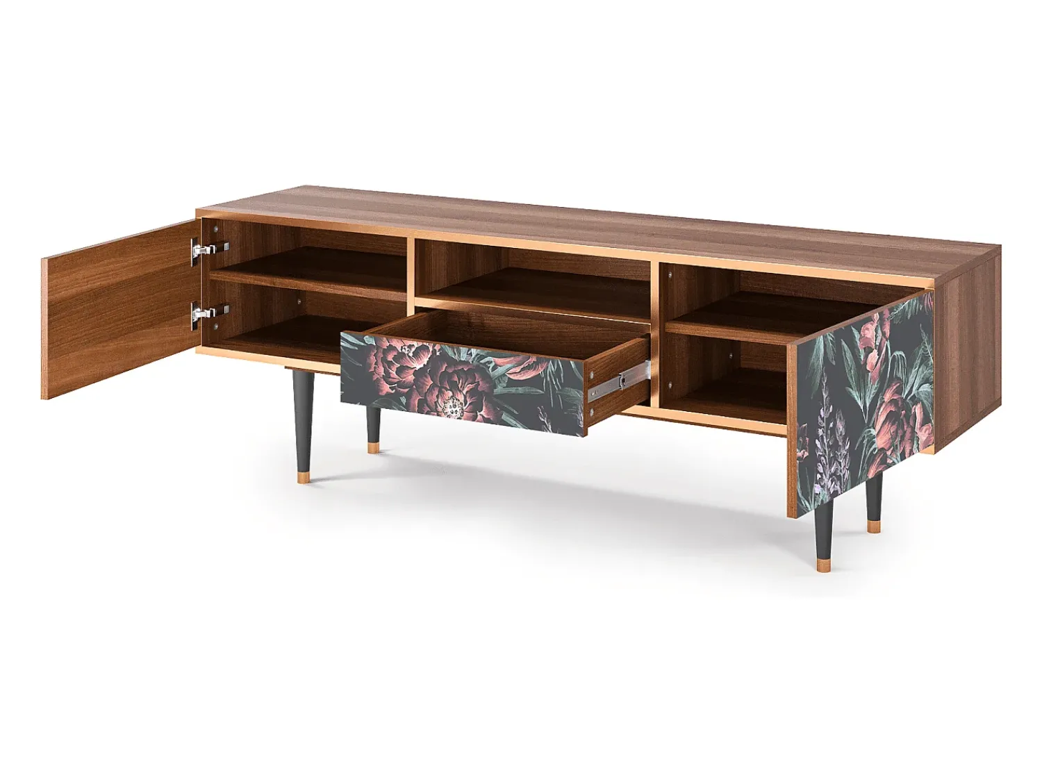 Hot Mueble de TV - 170х59х41 cm - T6 - Dark Peonies, Nogueira Castanho