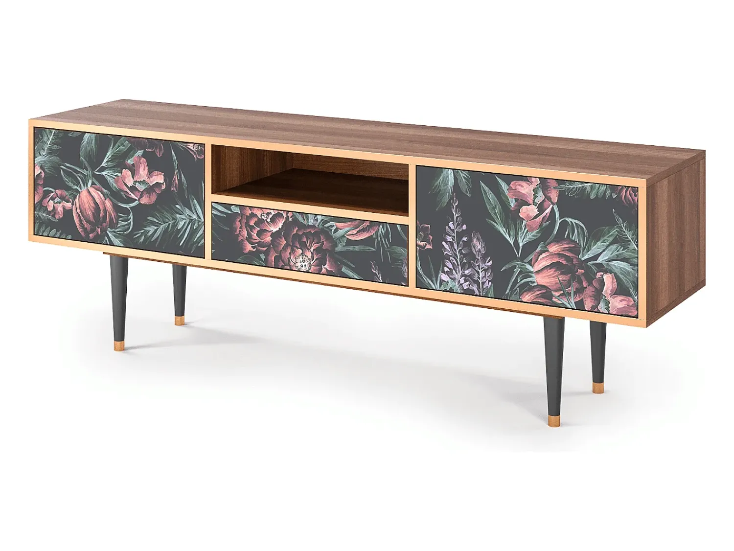 Hot Mueble de TV - 170х59х41 cm - T6 - Dark Peonies, Nogueira Castanho