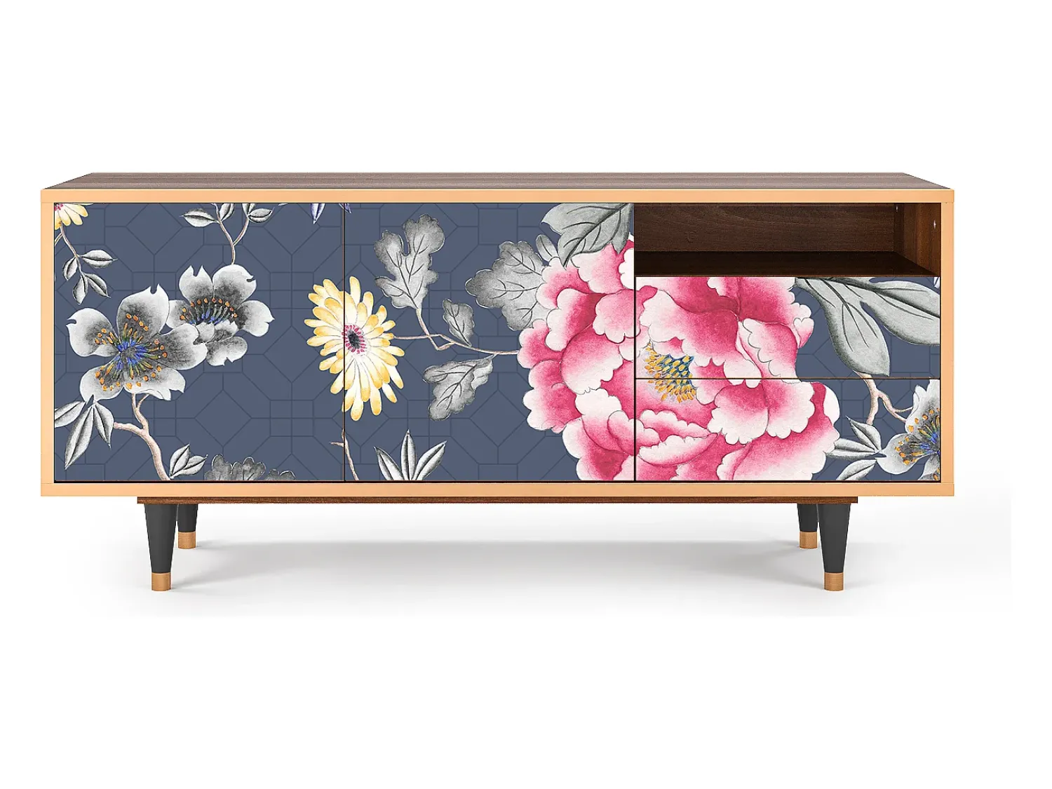 Best Mueble de TV - 125х56х41 cm - T7 - Dark Flower Bed, Nogueira Castanho