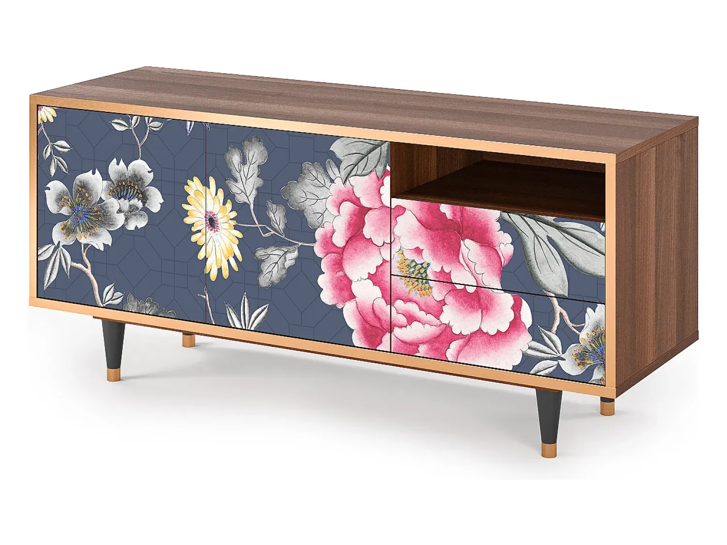 Best Mueble de TV - 125х56х41 cm - T7 - Dark Flower Bed, Nogueira Castanho