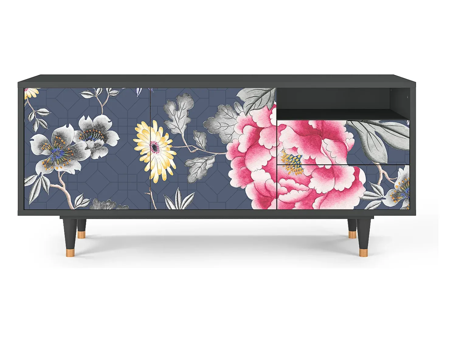 Mueble de TV - 125х56х41 cm - T7 - Dark Flower Bed, Antracite^ Móvel De Tv