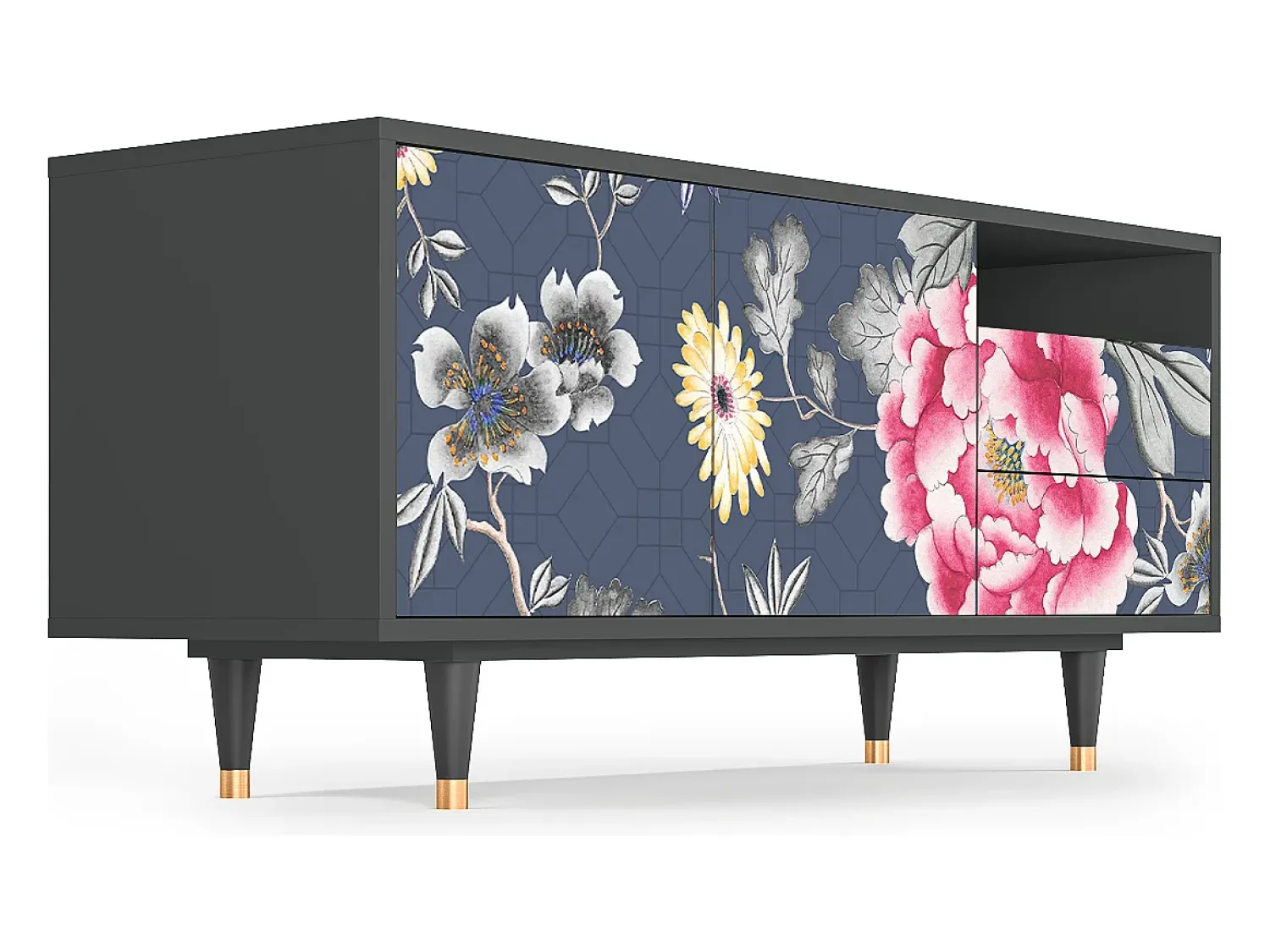 Mueble de TV - 125х56х41 cm - T7 - Dark Flower Bed, Antracite^ Móvel De Tv