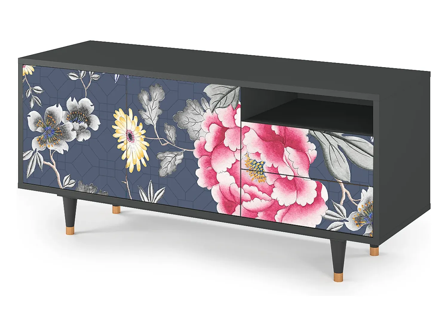 Mueble de TV - 125х56х41 cm - T7 - Dark Flower Bed, Antracite^ Móvel De Tv