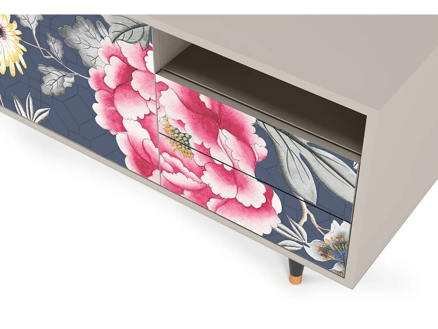 New Mueble de TV - 125х56х41 cm - T7 - Dark Flower Bed, Areia Bege