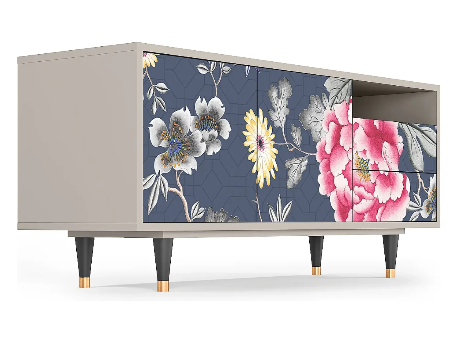 New Mueble de TV - 125х56х41 cm - T7 - Dark Flower Bed, Areia Bege